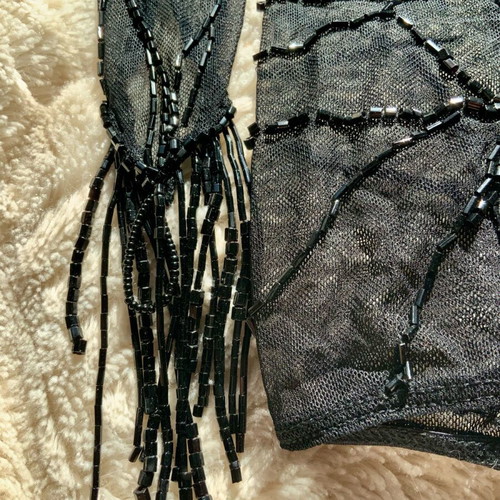 Laurel evening gloves new, black thin fabric with embroidery