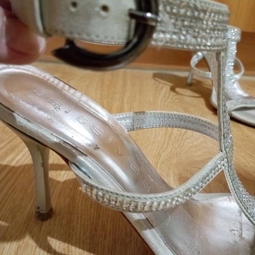 Tsitsivas official leather sandal used, silver with rhinestones, size 39