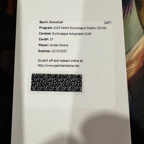 2025-26 Panini EuroLeague Origins Jordan Nwora Auto Redemption /10