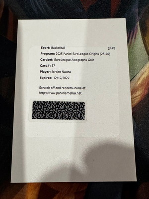 2025-26 Panini EuroLeague Origins Jordan Nwora Auto Redemption /10