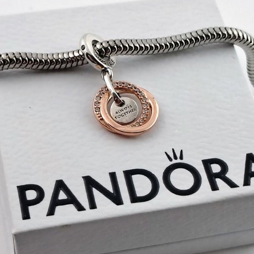 Pandora Family Circles Dangle Charm S925 ALE Rose Gold and Silver