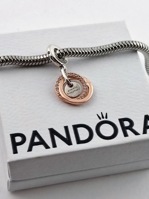 Pandora Family Circles Dangle Charm S925 ALE Rose Gold and Silver