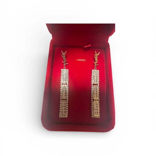 Σκουλαρίκια YSL Yves Saint Laurent μακριά με κρύσταλλα σαν καινούργια, χρυσαφί