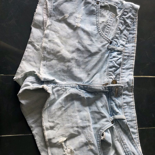 Short denim shorts size L like new, white and blue