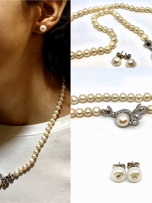 Μαργαριταρένιο κολιέ 45 cm με 65 λευκά μαργαριτάρια και σκουλαρίκια