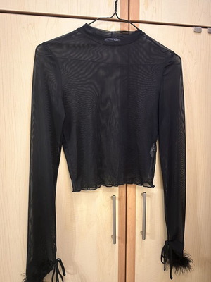 Sheer blouse with feathers on sleeves new