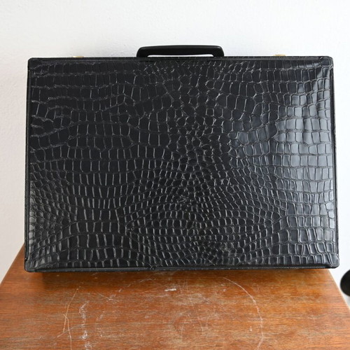 Vintage croco-style hand briefcase used, 30 cm depth