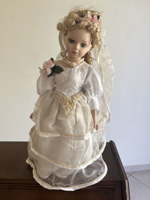 Porcelain doll with wedding dress, 40 cm
