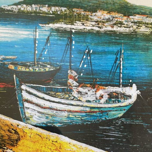 Painting with framed boat image new, 25x20 cm