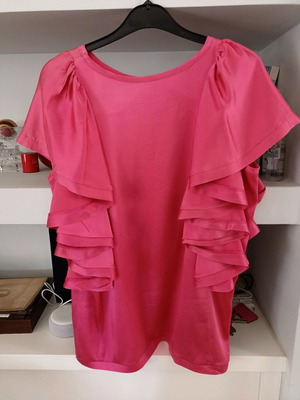 Nil+Mom 100% silk blouse with ruffles used, medium, fuchsia