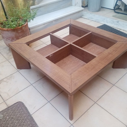Living Room Coffee Table made of solid dark walnut wood with removable glass