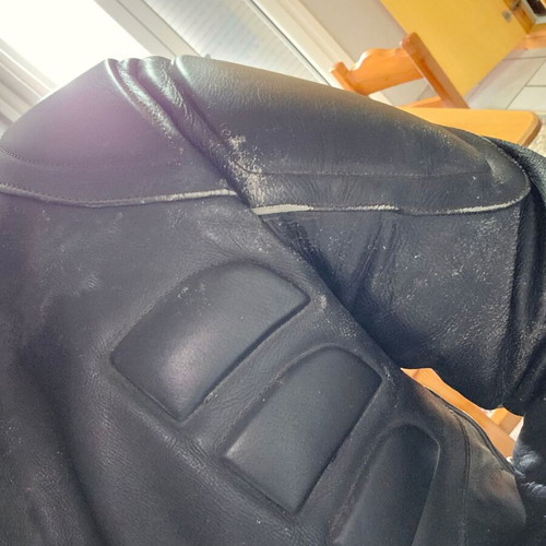 Ji Amsa leather motorcycle jacket used, size Large