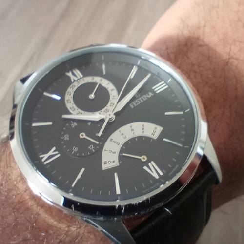 Festina Retrogade men's watch new, black and silver