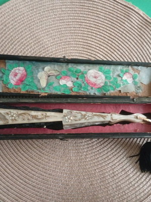 Antique Chinese Fan Case 19th Century Canton Export & Authentic Vintage Spanish Fan