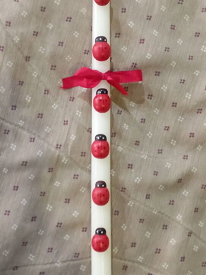 Minimal white candle with ladybugs like new, 40 cm
