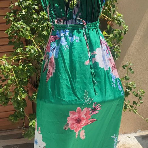 Floral long dress satin texture one size new