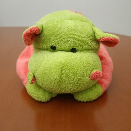 Plush Hippopotamus with Flowers like new, green and coral