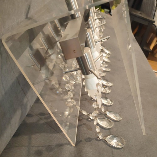 Ceiling light with plexi glass frame and hanging crystals like new