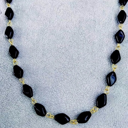 Handmade rosary necklace with black shiny Czech stones and steel elements new