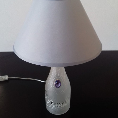 Handmade table lamp from Pravda Vodka bottle new with ciel shade