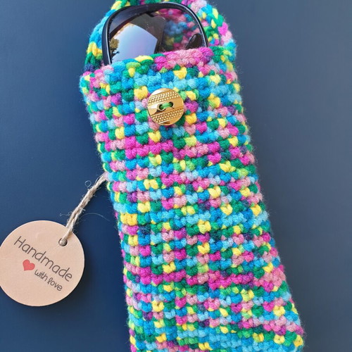 Boho colorful handmade knitted glasses case