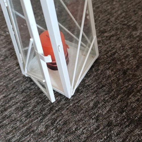 Metal lantern like new, cream with door