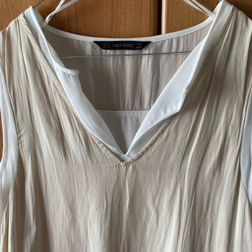Zara sleeveless dress with double fabric new, white and beige, size L