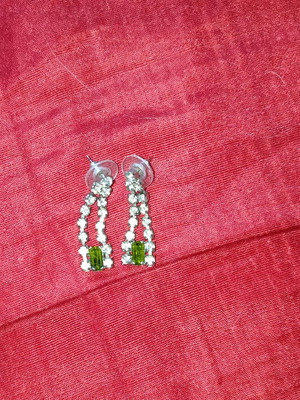 Strass earrings with green stone made of steel, like new