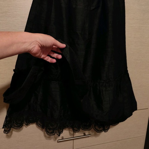 Black raw silk skirt new with flounce and lace trim