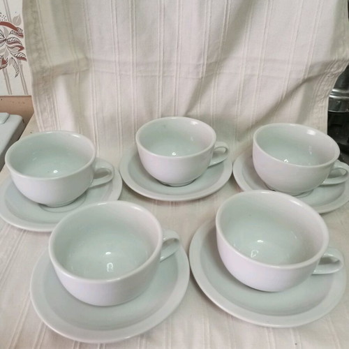 Set of 6 used French coffee or tea porcelain cups with saucers