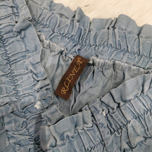 Midi skirt like new, denim look, elastic waist, one size, blue