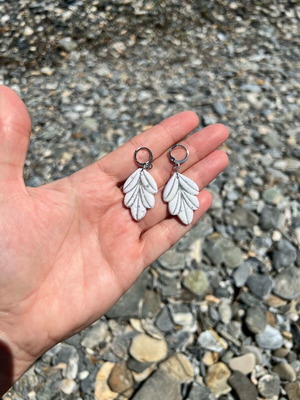 Handmade earrings new from polymer clay and steel white