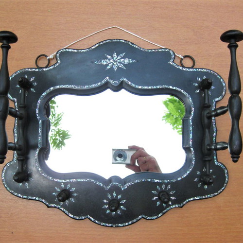 Mirror hanger used, handmade wooden with mother-of-pearl inlay