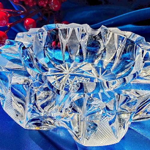Vintage crystal ashtrays set of 2, lead crystal Bohemia, like new