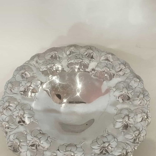 Vintage silver-plated ROSTRFREI plate with embossed flowers used