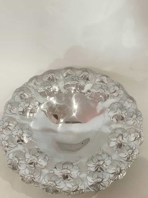 Vintage silver-plated ROSTRFREI plate with embossed flowers used