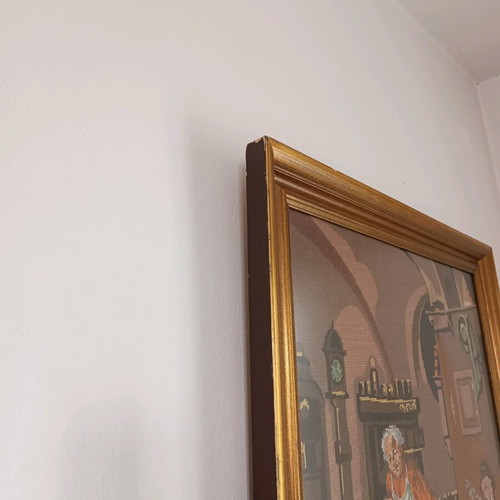 Vintage Large Gobelin Embroidery Painting used, 109x80cm