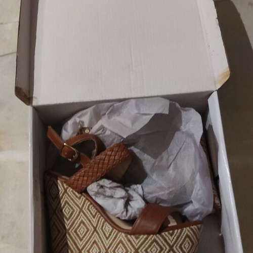 Women's platform sandals size 36 used, beige and brown, 12 cm heel