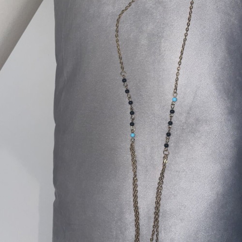 Double Faux Bijoux Necklace with Black and Turquoise Beads like new