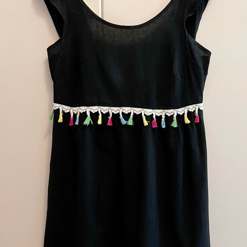Dress with open back and bow used, black with colorful tassels