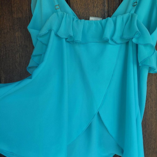 Danoff turquoise camisole with ruffles like new, made in Greece
