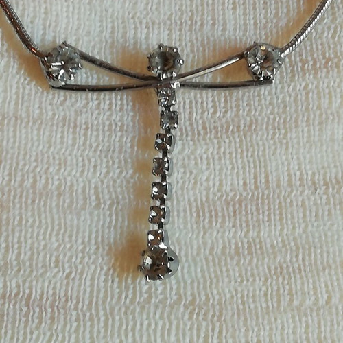 Steel dragonfly necklace silver color with clear zircon new