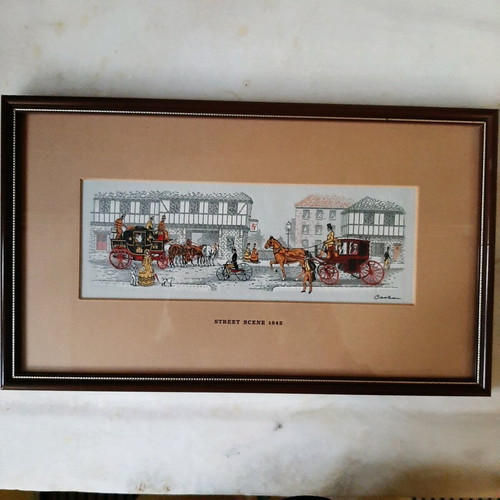 Street Scene 1842 silk woven picture like new, J & J Cash Ltd England