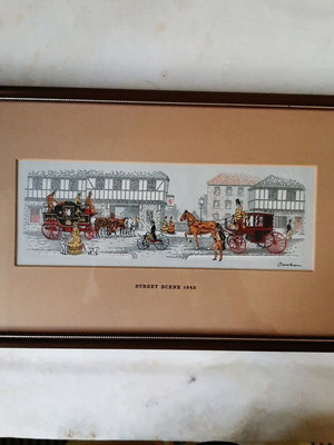 Street Scene 1842 silk woven picture like new, J & J Cash Ltd England