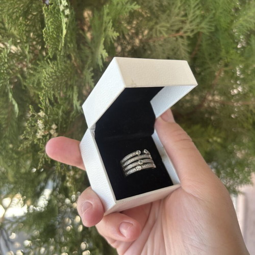 Pandora ring 191002CZF like new with white and light blue stones, size 54