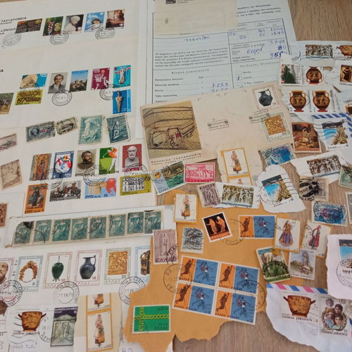 Vintage Greek Stamp Collection with Covers and Philatelist Receipts used