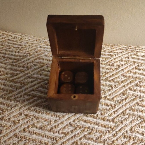 Handmade wooden dice set with vintage brass inlay box like new