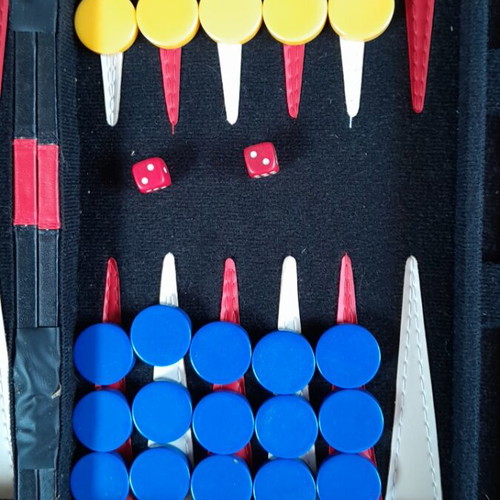 Backgammon case like new with dice, plastic 27×20