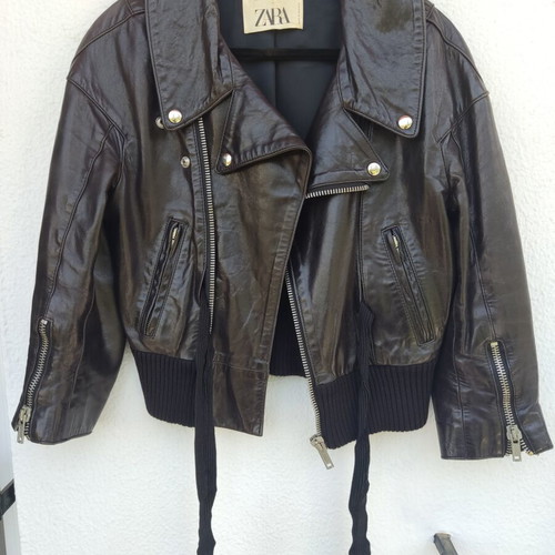 Zara Studio genuine leather biker jacket with bows used, buttery lambskin