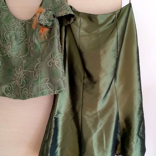 Evening set used, satin fabric with embroidery, size 54, green